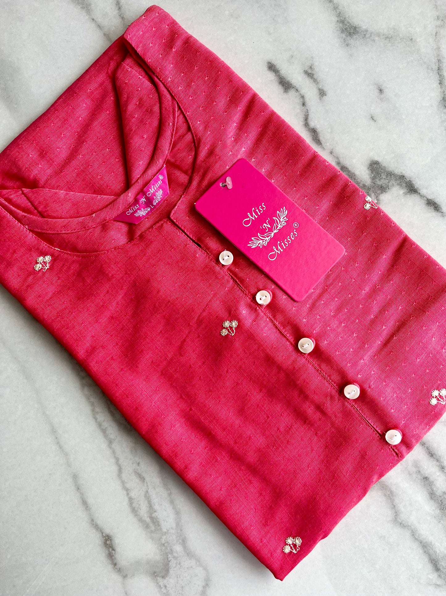 Pink Floral Embroidered Straight Kurta