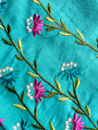 Aqua Blue Floral Embroidered Straight Kurta