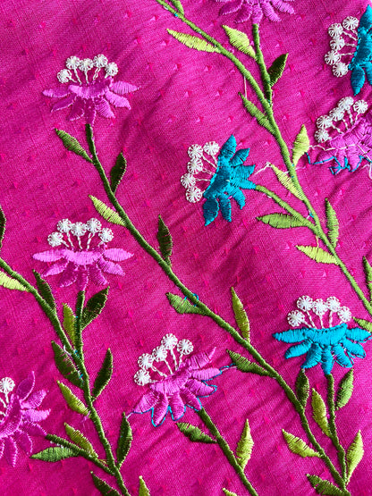 Magenta Pink Floral Embroidered Straight Kurta