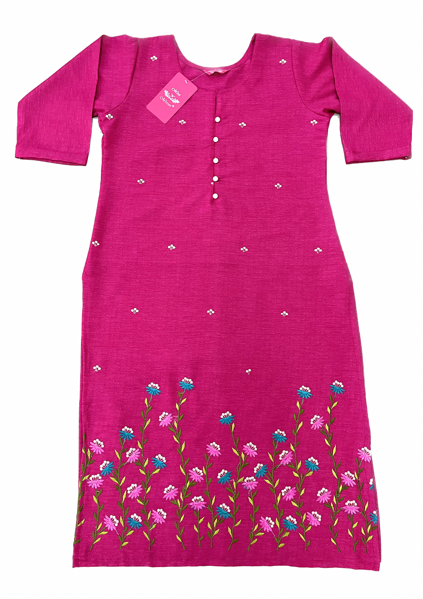 Magenta Pink Floral Embroidered Straight Kurta