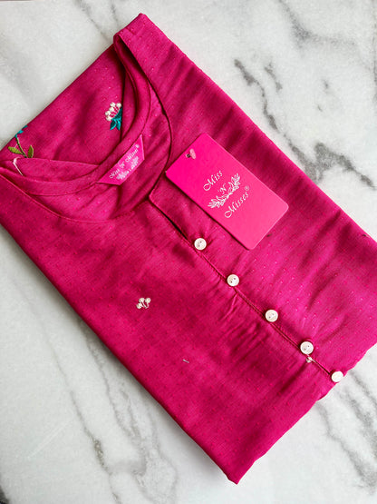 Magenta Pink Floral Embroidered Straight Kurta