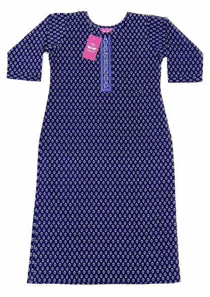 Indigo Blue Floral Embroidered Straight Kurta