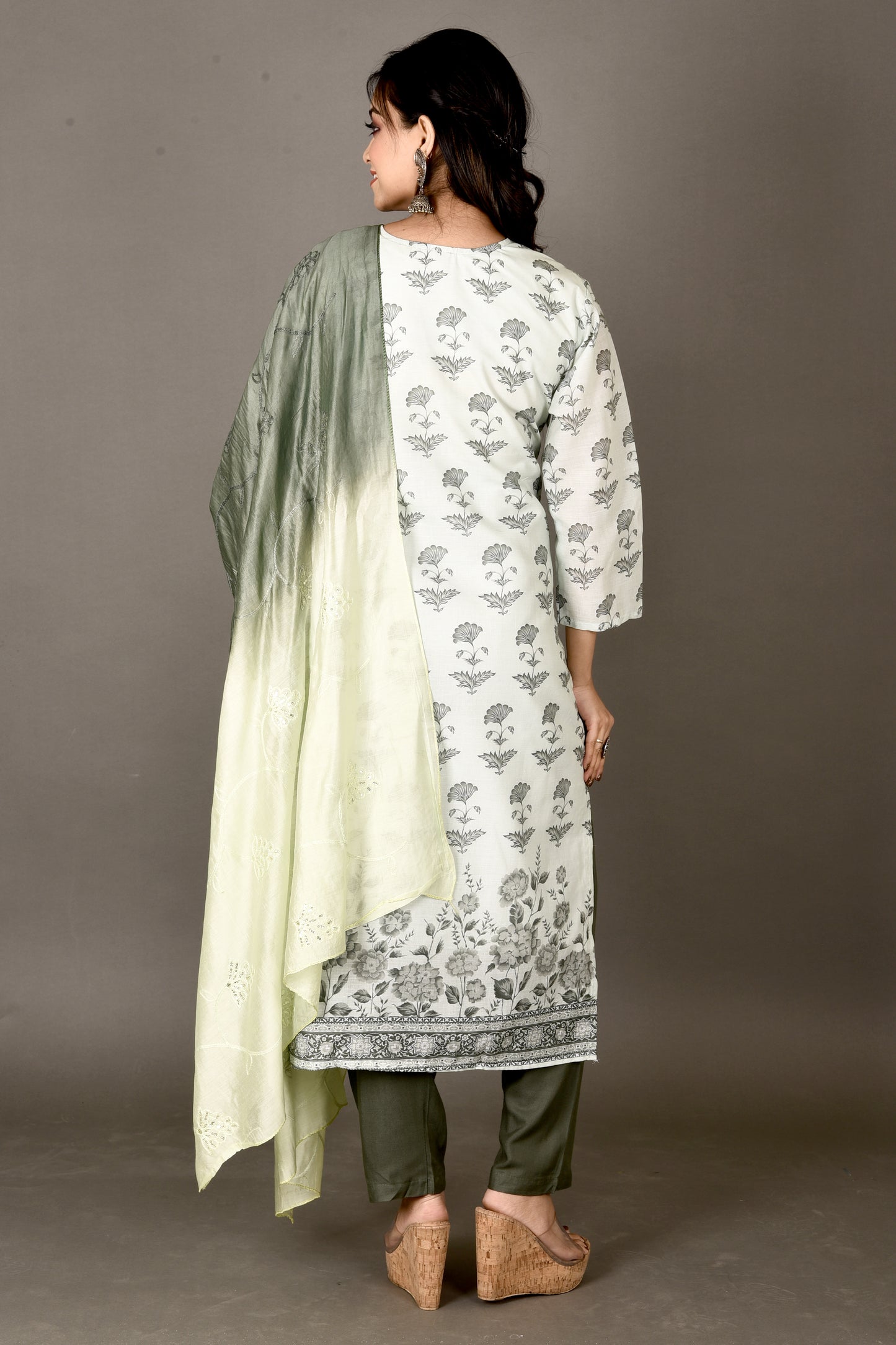 Pale Green Embroidered Kurta With Pant & Dupatta