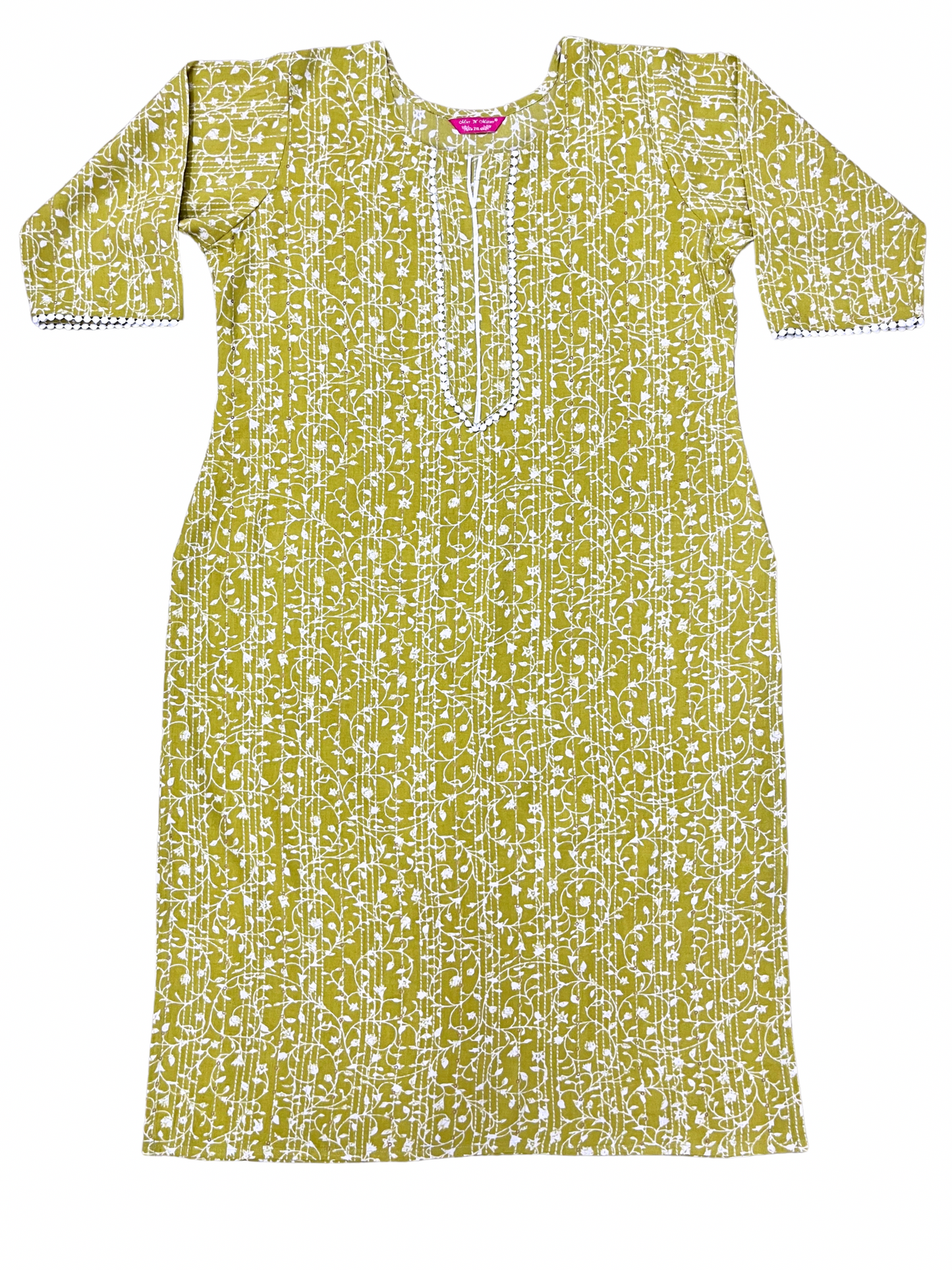 Light Green Floral Print Straight Kurta