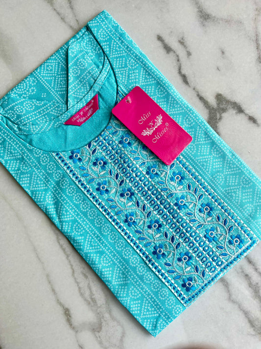 Light Blue Geometric Embroidered Straight Kurta