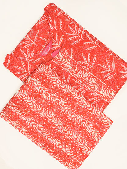 Red Leaf Print Kurta With Pant