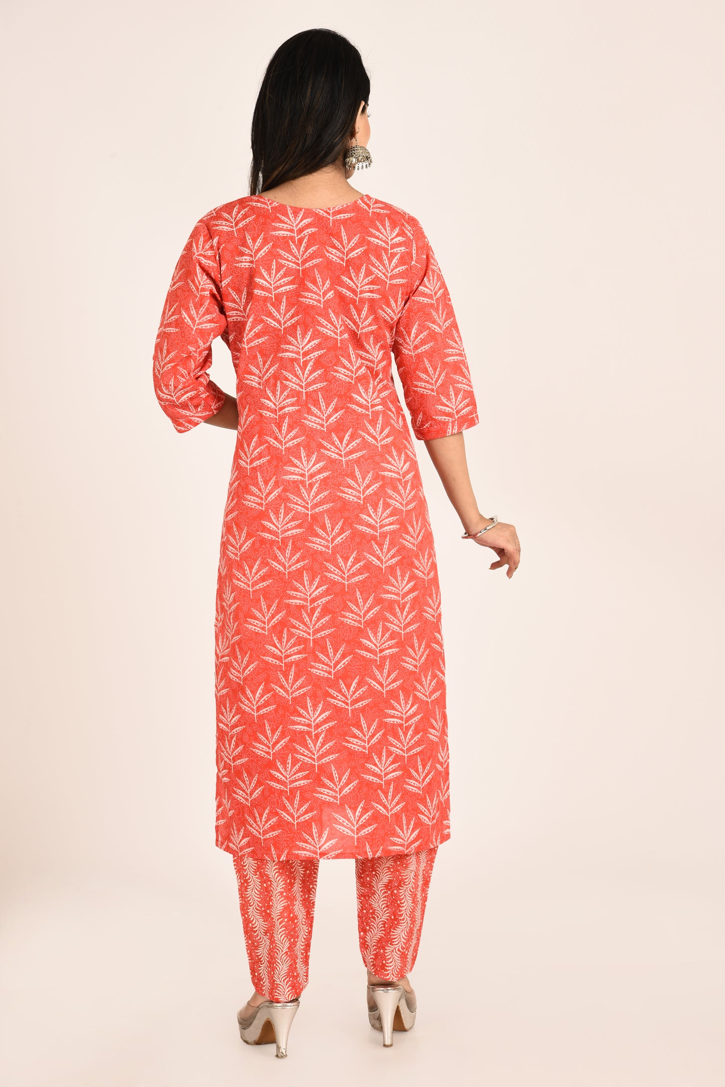 Red Leaf Print Kurta With Pant