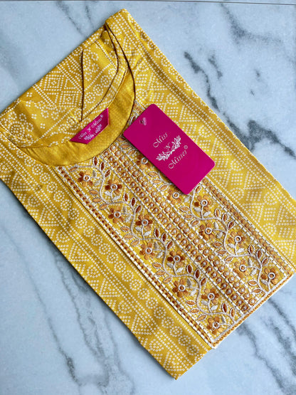 Yellow Geometric Embroidered Straight Kurta