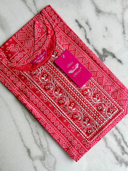 Red Geometric Embroidered Straight Kurta