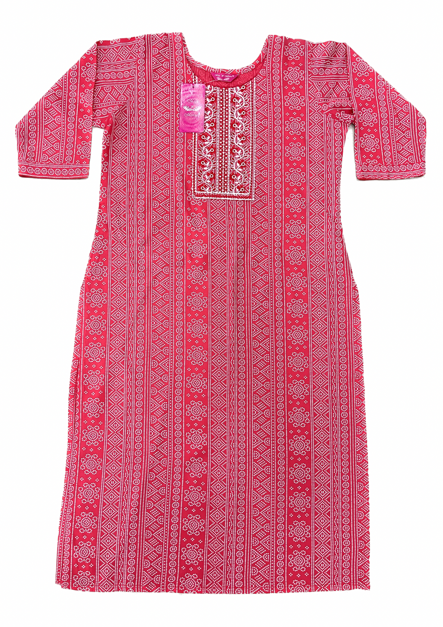 Red Geometric Embroidered Straight Kurta