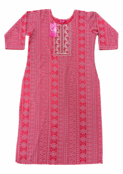 Red Geometric Embroidered Straight Kurta