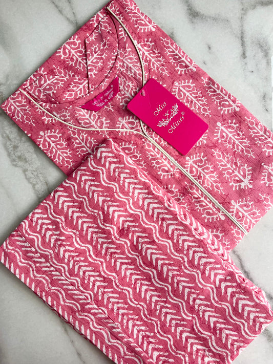 Watermelon Pink Geometric Print Kurta With Pant