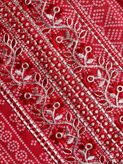 Red Geometric Embroidered Straight Kurta