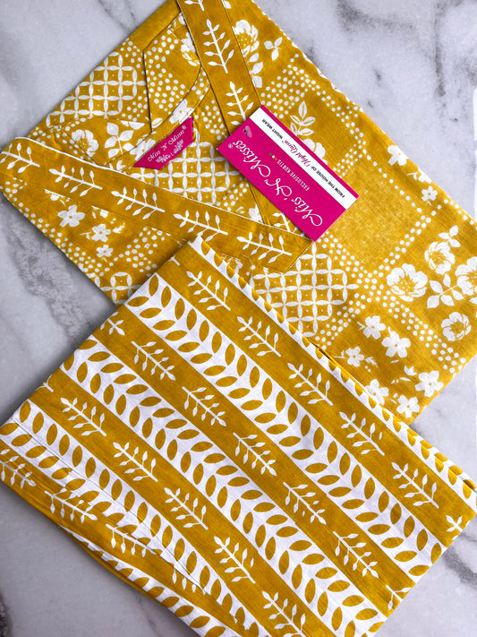 Mustard Yellow Geometric Print Kurta With Pant