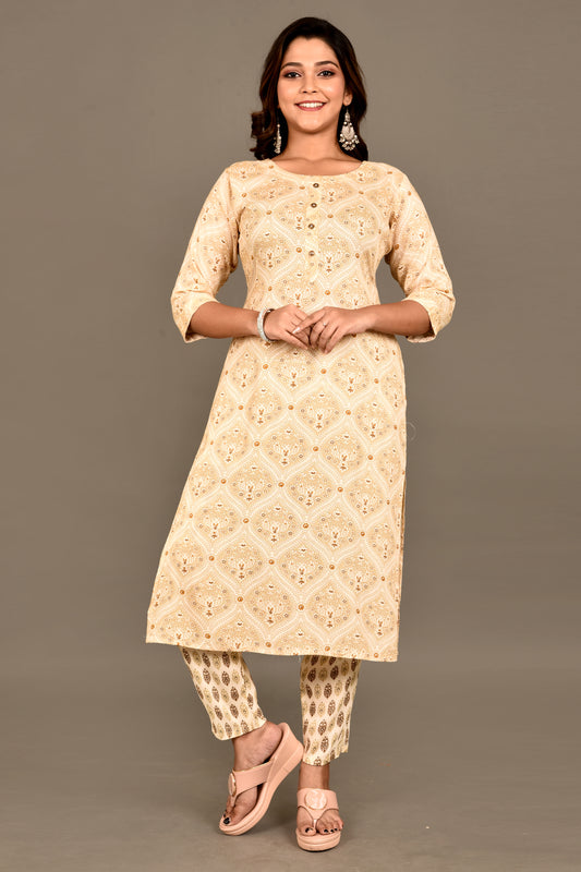 Yellow Floral Print Kurta With Pant