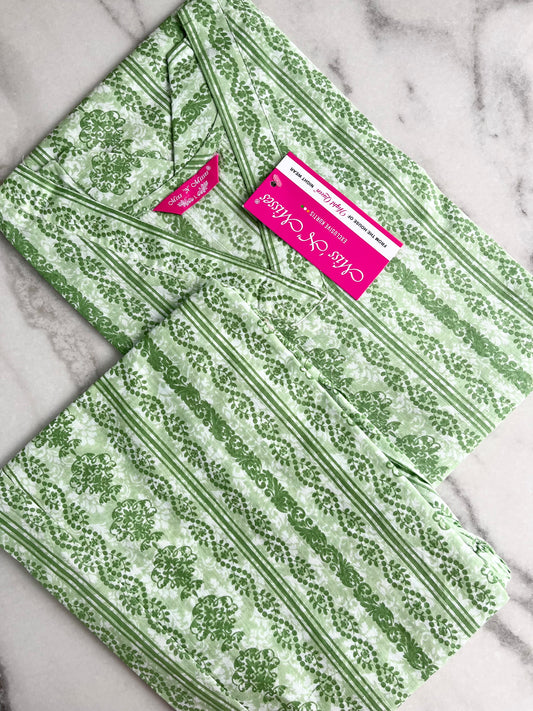 Green Striped Print Kurta With Pant