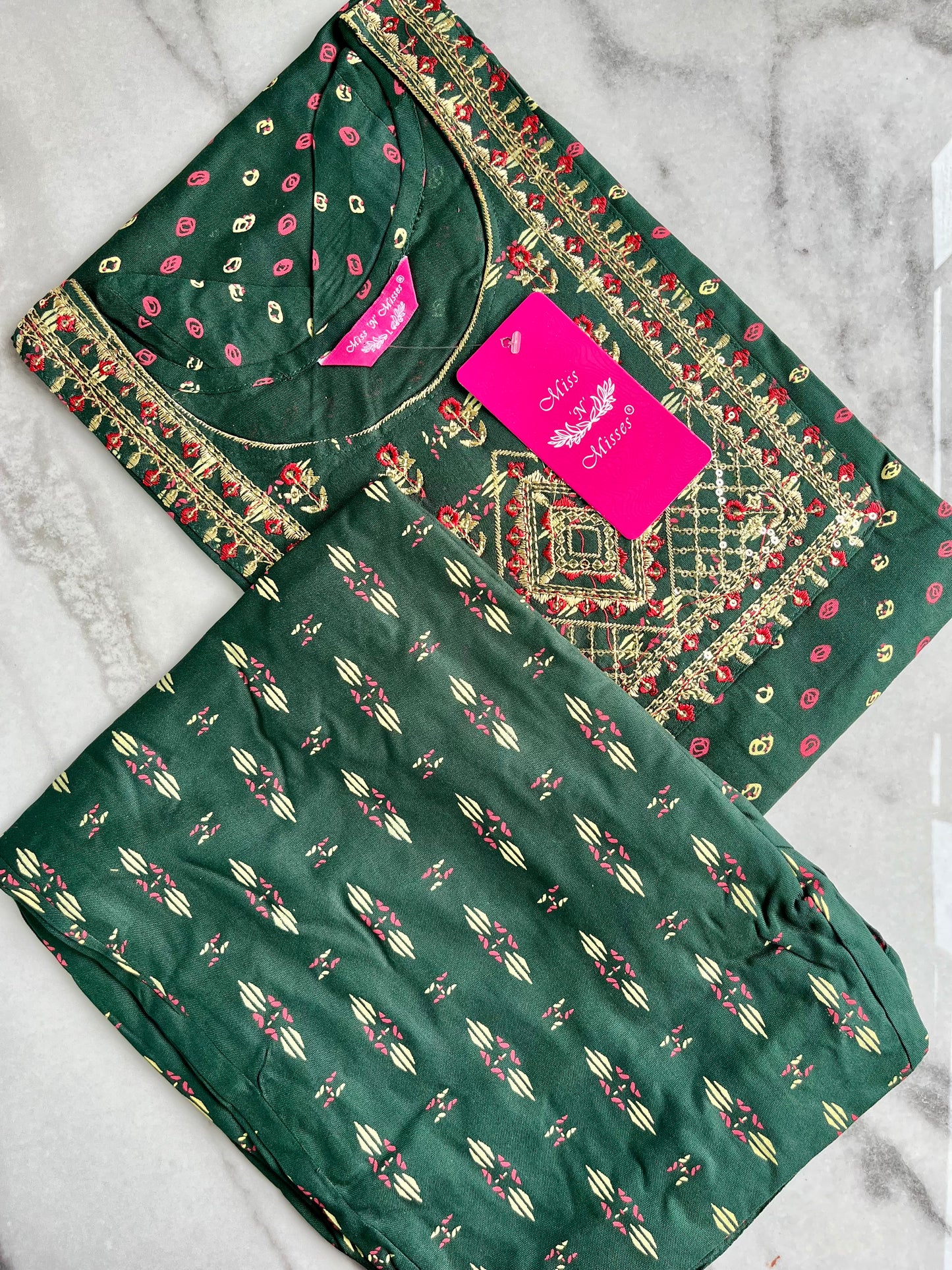 Green Embroidered Kurta With Pant