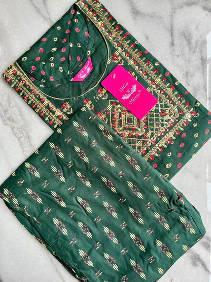 Green Embroidered Kurta With Pant