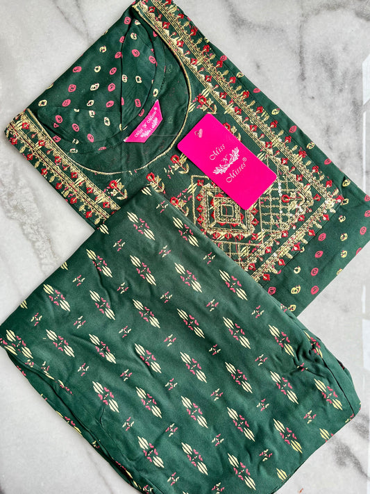 Green Embroidered Kurta With Pant