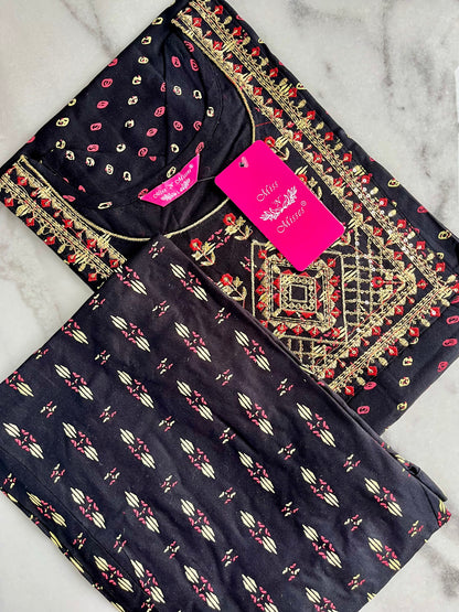 Black Embroidered Kurta With Pant