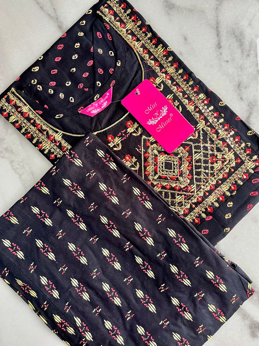 Black Embroidered Kurta With Pant