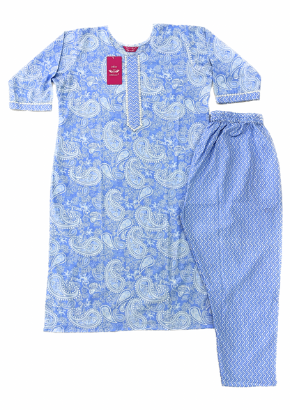 Powder Blue Paisley Print Kurta With Pant