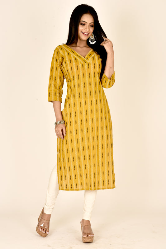 Mustard Yellow Ikkat Print Straight Kurta