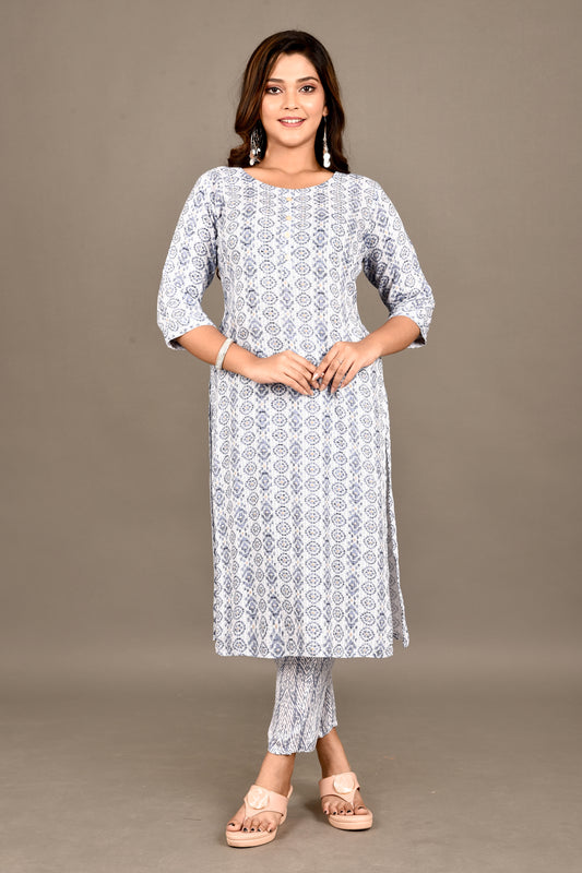 Blue Floral Print Kurta With Pant