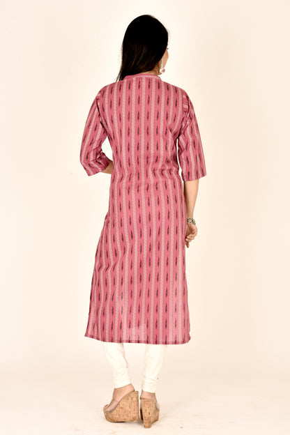 Onion Pink Ikkat Print Straight Kurta