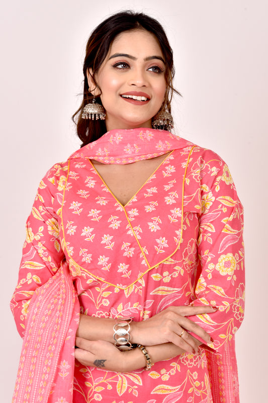 Yellow Floral Print Kurta Set