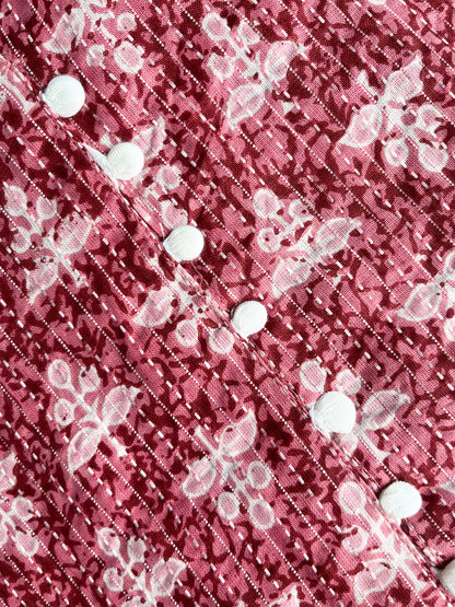 Brown Pink Print Threadwork Kurta With Pant