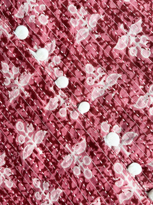 Brown Pink Print Threadwork Kurta With Pant