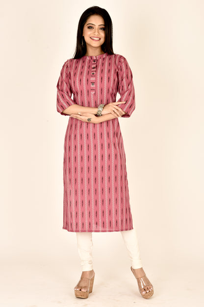 Onion Pink Ikkat Print Straight Kurta