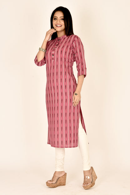 Onion Pink Ikkat Print Straight Kurta