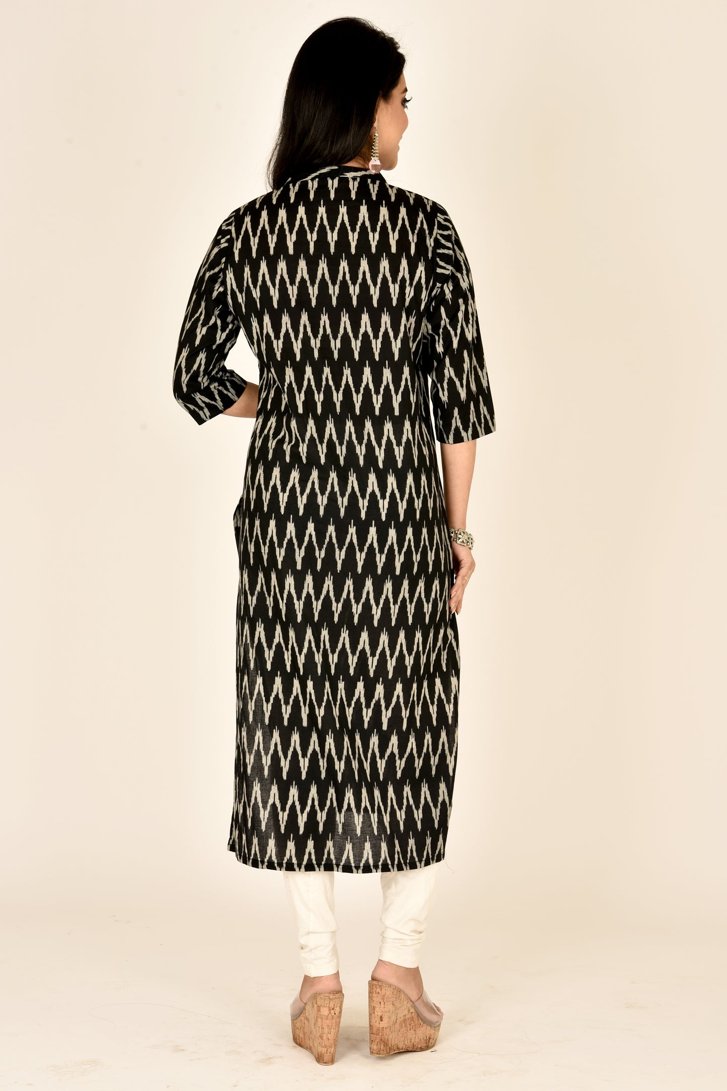 Black Ikkat Print Straight Kurta