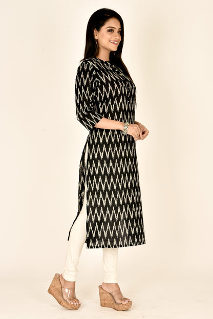 Black Ikkat Print Straight Kurta