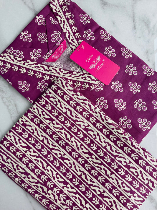 Magenta Purple Leaf Print Kurta With Pant