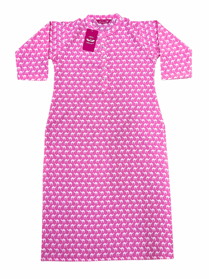 Candy Pink Camel Print Straight Kurta