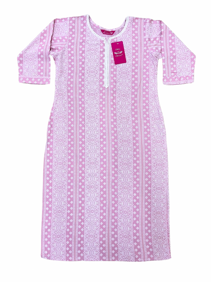 Baby Pink Geometric Print Straight Kurta