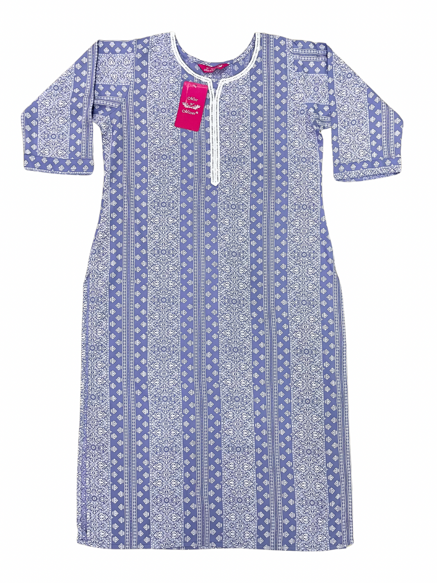 Grey Blue Geometric Print Straight Kurta