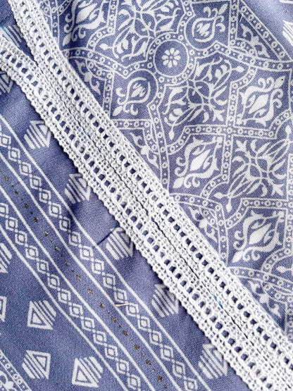 Grey Blue Geometric Print Straight Kurta