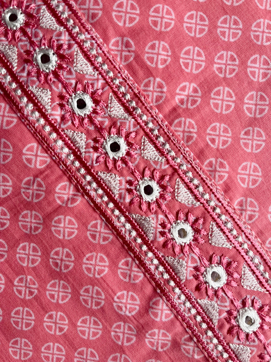 Salmon Pink Embroidered Kurta With Pant