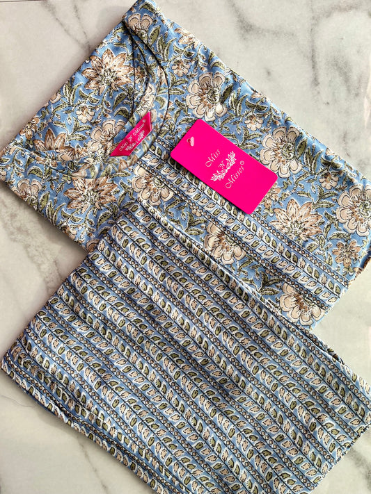 Blue Floral Print Kurta With Pant