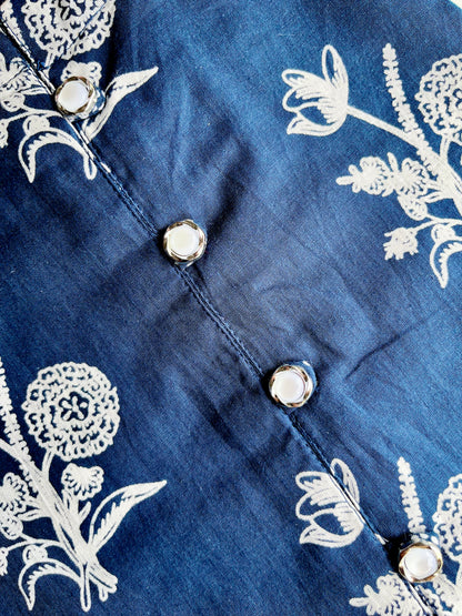 Navy Blue Floral Print Kurta With Pant