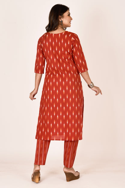 Red Ikkat Print Kurta With Pant