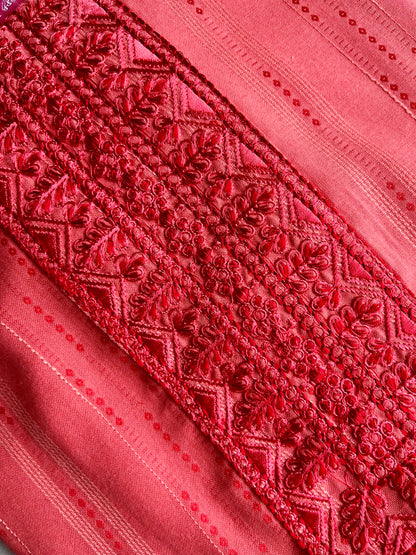 Vermilion Geometric Embroidered Straight Kurta