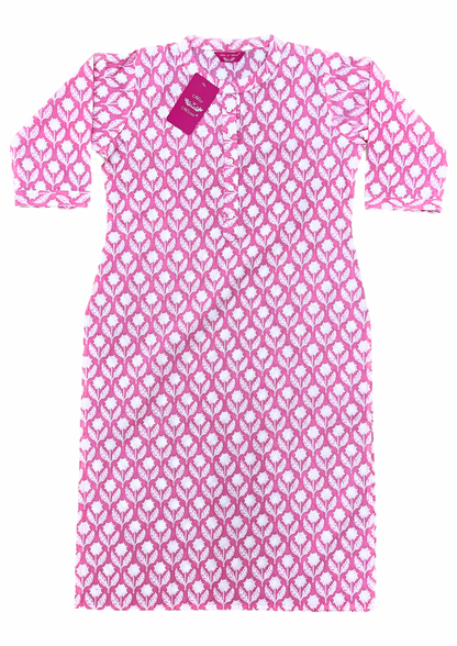 Pink Floral Print Straight Kurta