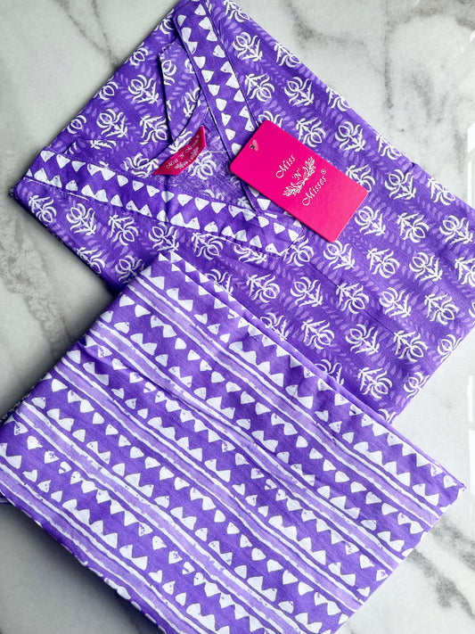 Lavender Print Kurta With Pant
