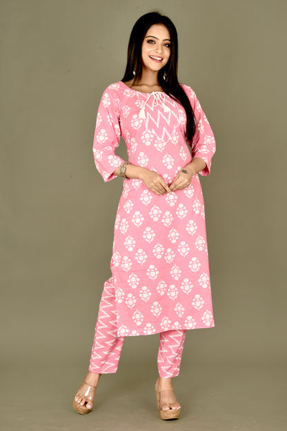 Pink Floral Print Kurta With Pant