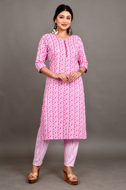 Pink Floral Print Kurta With Pant